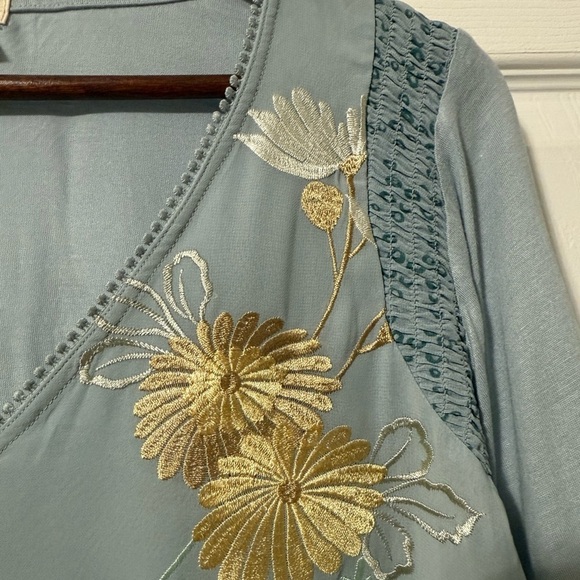 Tiny Brand Anthropologie Women’s Blue Motif Long-Sleeve Ruffled Top size Large - Picture 7 of 14